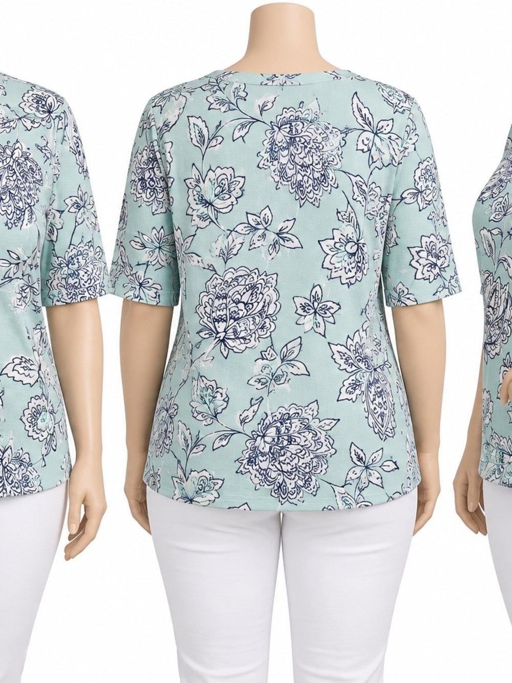 Floral Print Short-Sleeve Top in Light Aqua NEW WITH TAGS Can Mail As A Gift